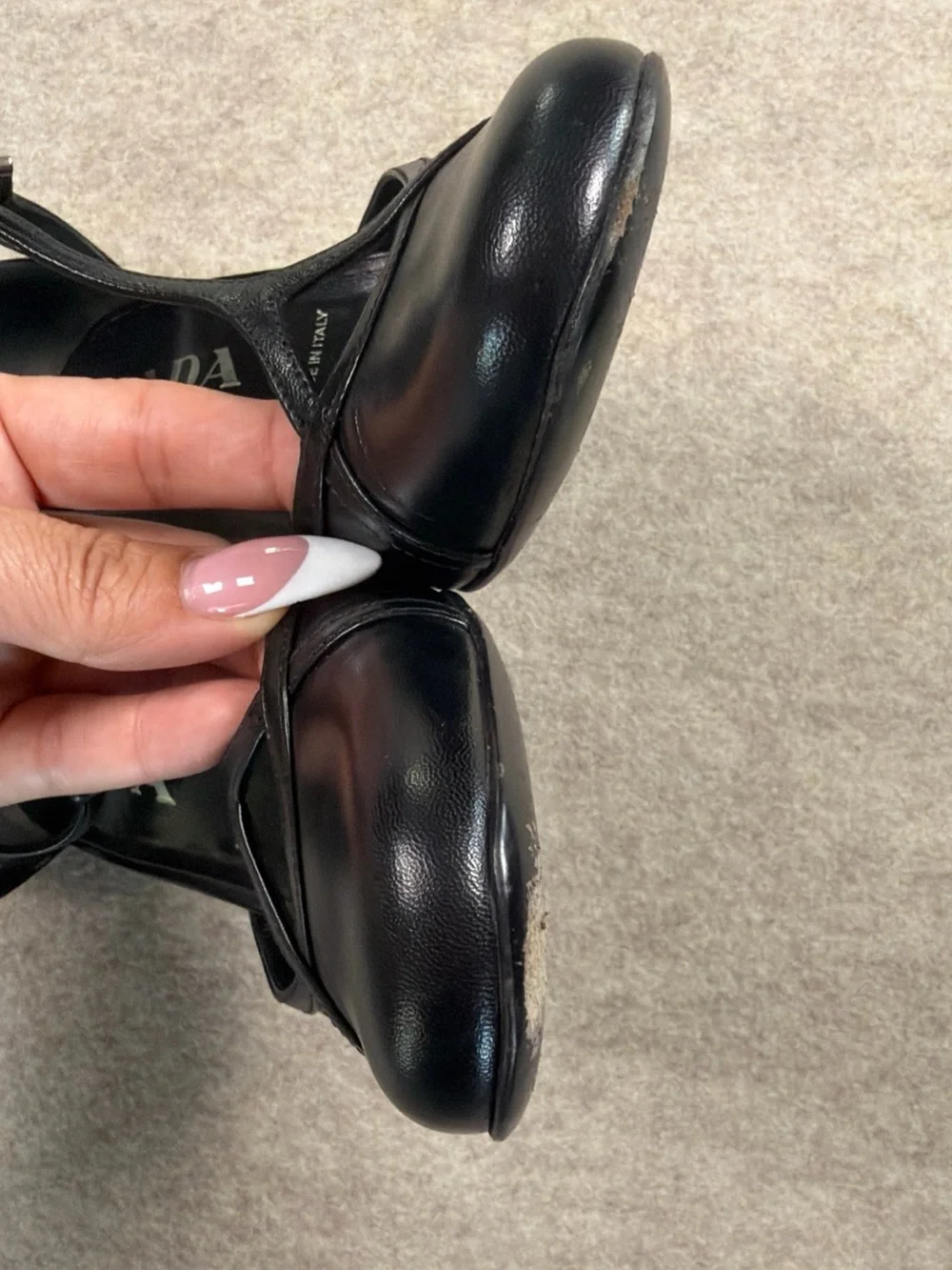Prada Black Leather T-Strap Block Heel Pumps